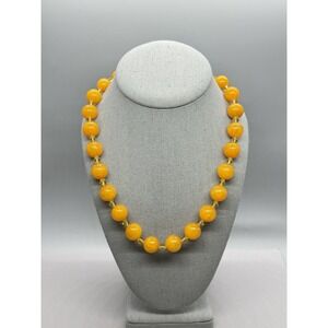 Yellow Round Glass Beaded Necklace 20" Egg Yolk Yellow